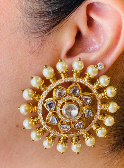 Petite Kundan Studs with Zircon and Pearl Accents