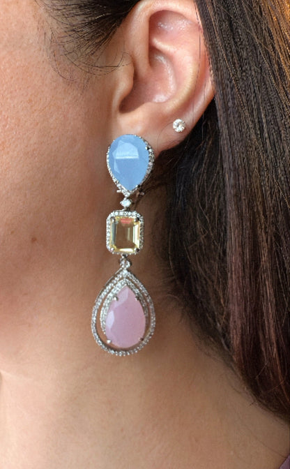 Pastel Stone Studded Zircon Dangling Earrings