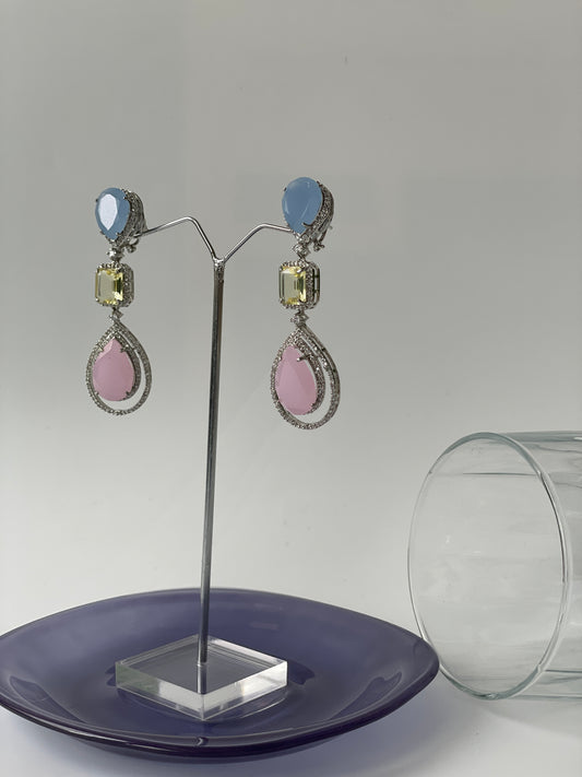 Pastel Stone Studded Zircon Dangling Earrings