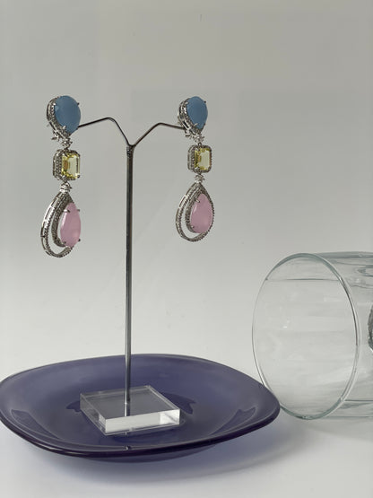 Pastel Stone Studded Zircon Dangling Earrings