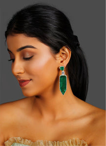 Gold Finish Green Doublet Unique Cut Earrings