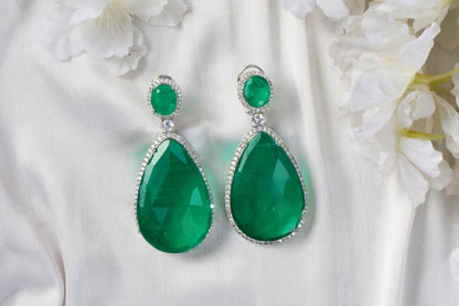 Clear Doublet Crystal Teardrop and Zircon Earrings