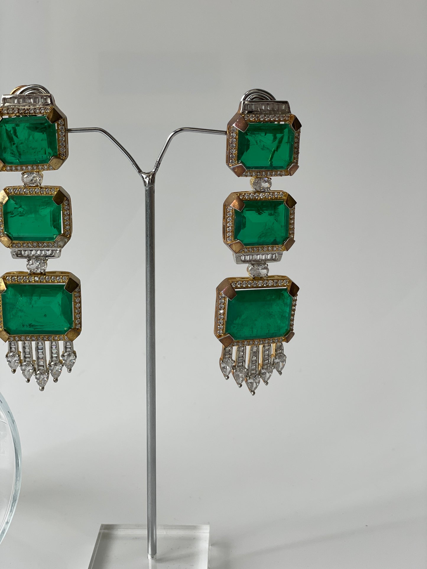 Green Doublet and Zircon Earrings in Gold Finish