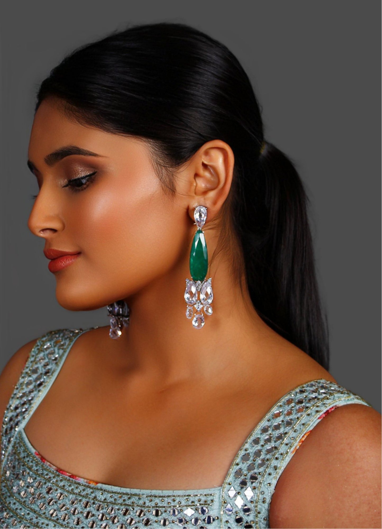 White Finish Marquise Cut Doublet Crystal and Zircon Earrings