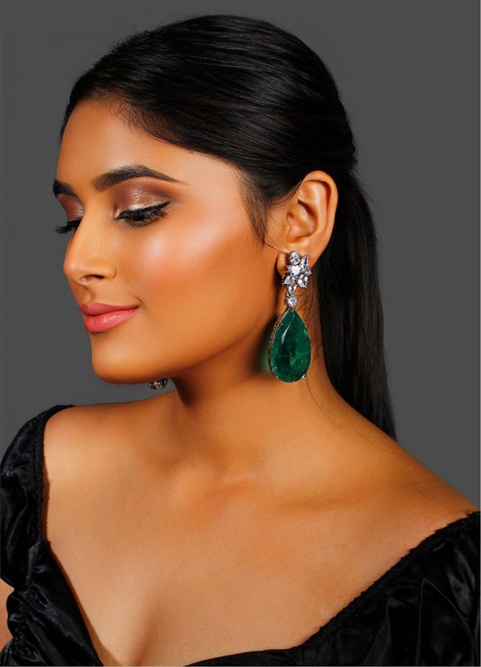 White Finish Green Pear Drop with Zircons
