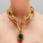 Chunky Links Gold Plated Choker with Emerald Doublet