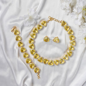 Gold Finish Chunky Doublet Necklace with Studs and Bracelet