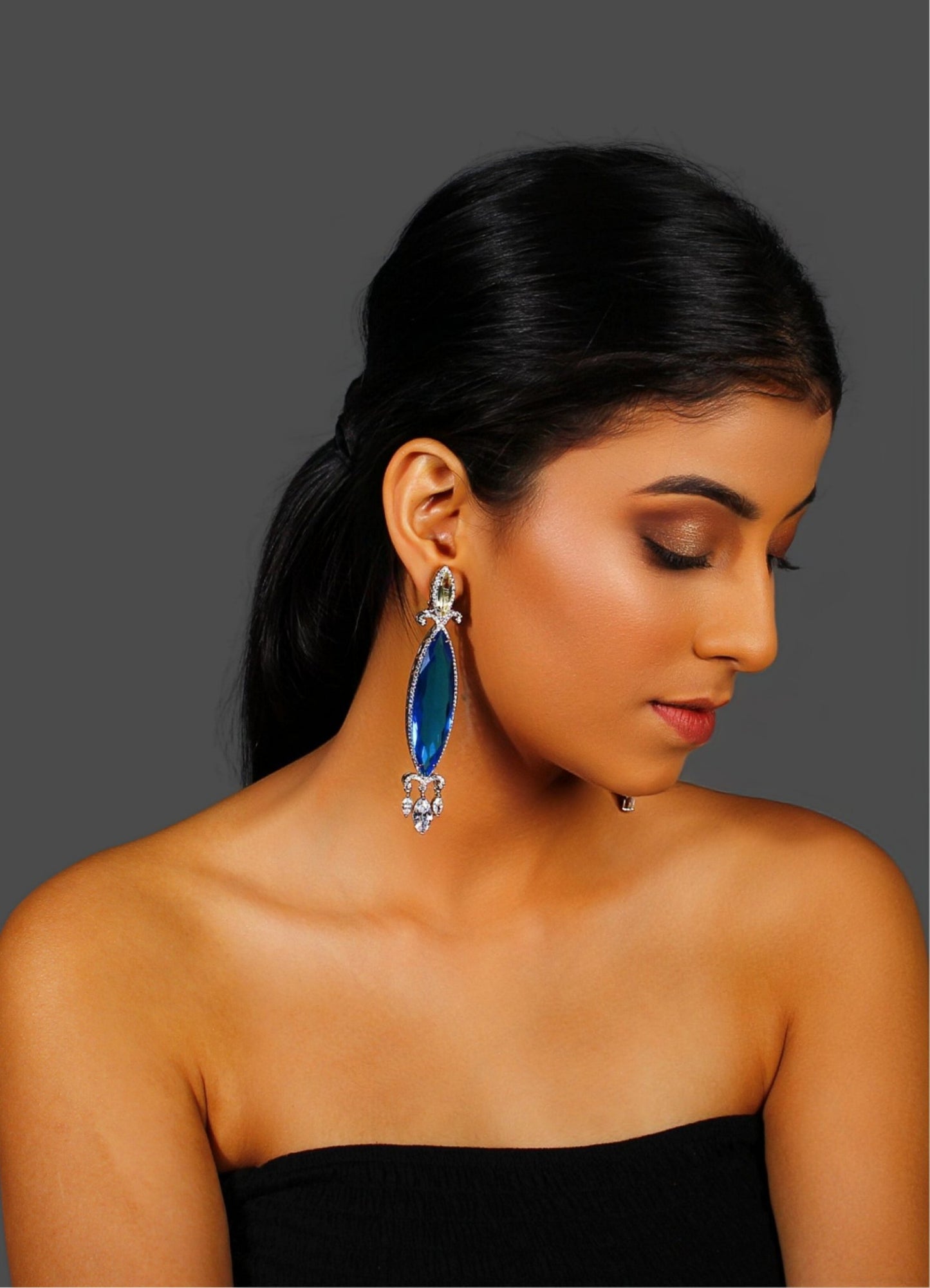 Blue and Yellow Marquise Doublet Crystal Earrings with Zircon