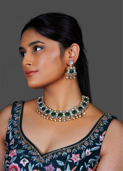 Kundan and Oval Emerald Ethnic Choker Set
