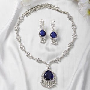 Zircon Studded White Finish Necklace Set