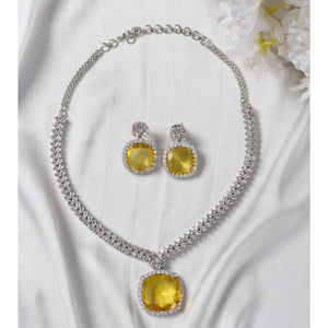 Zircon Necklace Set with Cushion Stones
