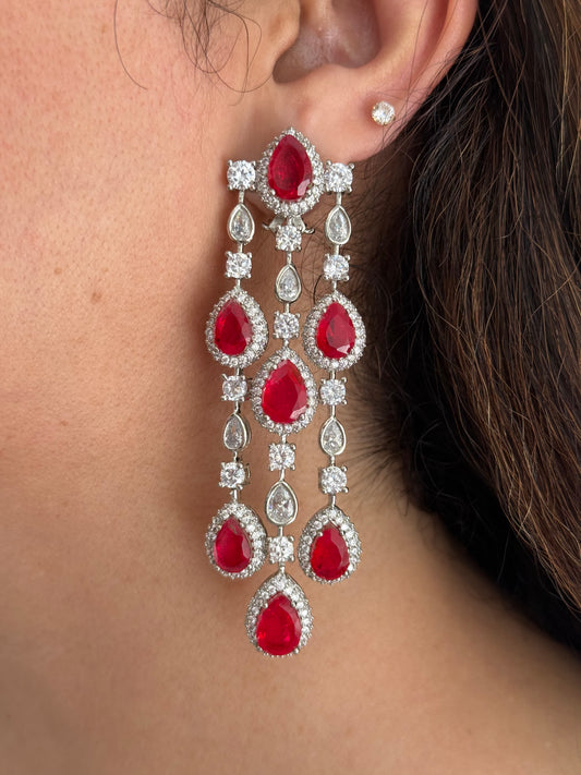 White Finish Zircon and Teardrop Stone Earrings