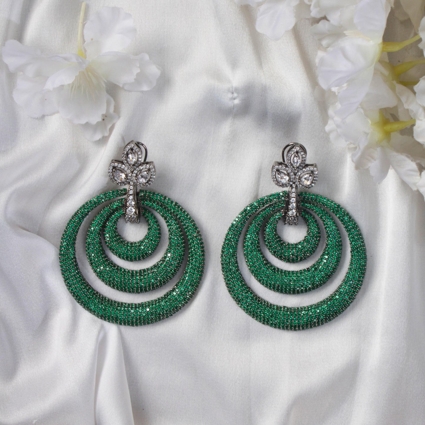 Zircon Layered Hoops with Kundan