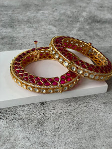 Kundan Bangle Set with Red Stone Accents