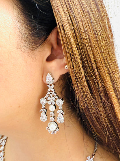 Pearl and Zircon Necklace with Earrings