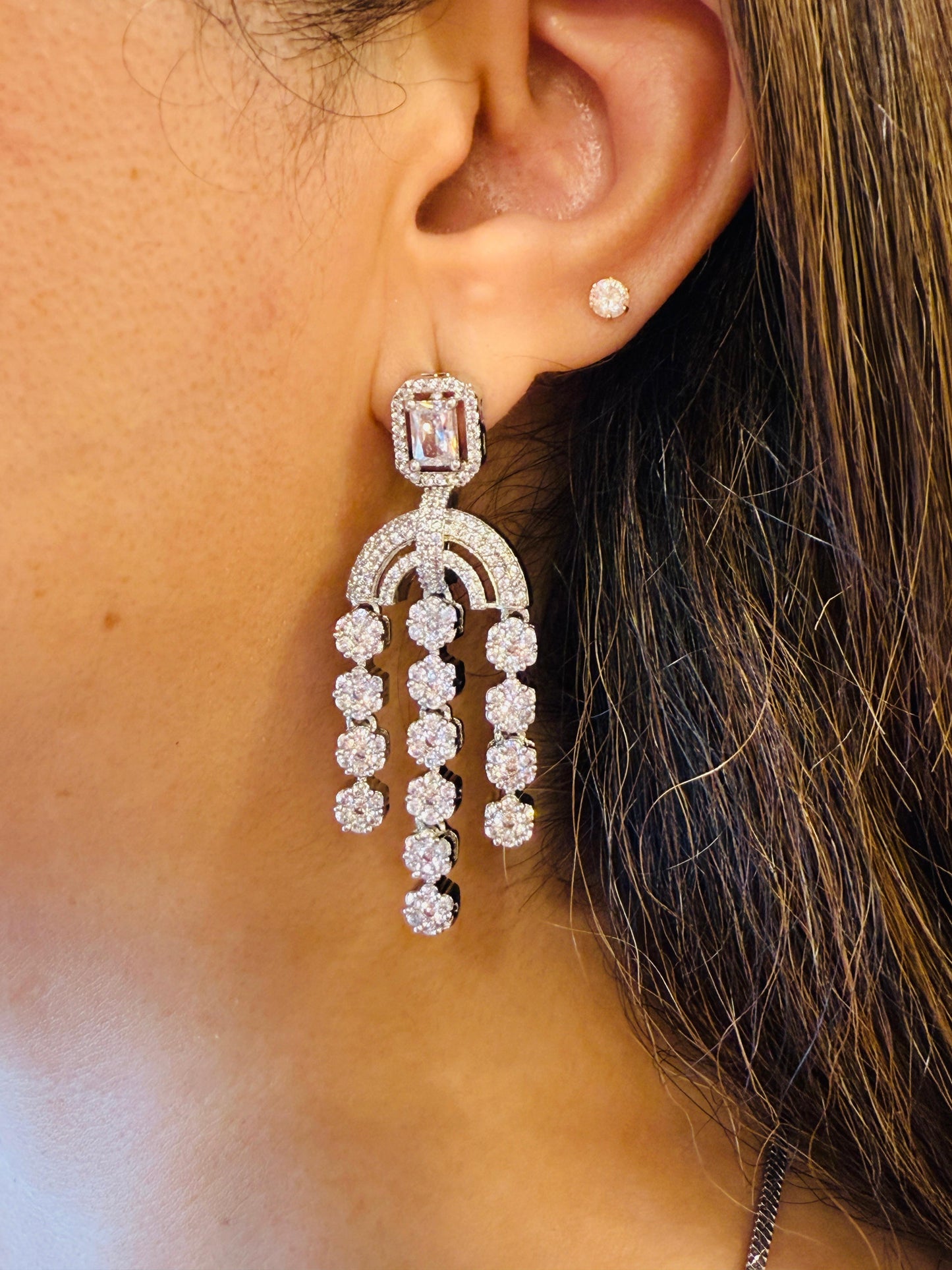 Layered Zircon Necklace and Earrings