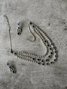 Layered Zircon and Royal Blue Stone Necklace Set