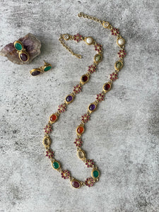 Exquisite Navratna Long Kundan Necklace