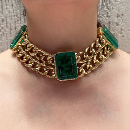 Gold Finish Doublet Necklace with Chunky Chain Links