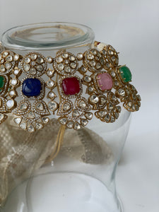 Kundan Necklace Set with Multi-coloured Stones