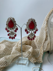 Bridal Regal Kundan Necklace Set with Deep Red Stones and Beads