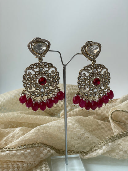 Ethnic Kundan Bridal Necklace Set with Red Beads