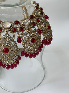 Ethnic Kundan Bridal Necklace Set with Red Beads