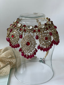 Ethnic Kundan Bridal Necklace Set with Red Beads
