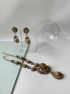 Antique Finish Multi Stone Studded Long Kundan Necklace SetStudio6Jewels