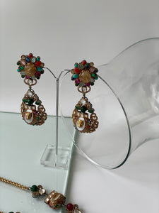 Antique Finish Multi Stone Studded Long Kundan Necklace Set