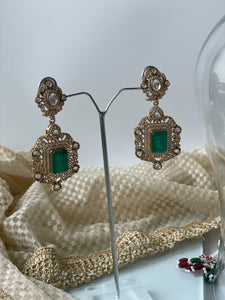 Gold Finish Zircon Studded Necklace with Emerald Doublet Motif