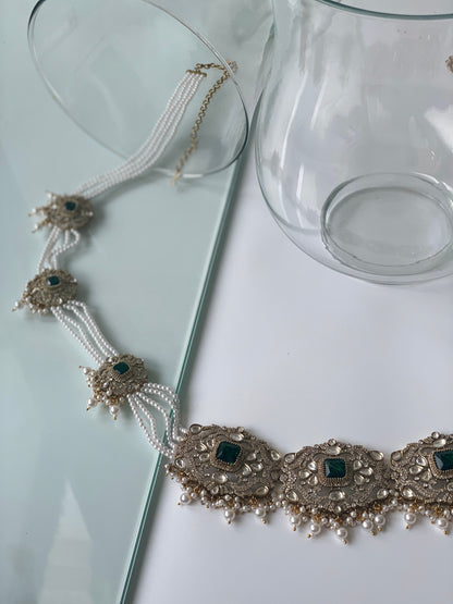 Antique Finish Kundan and Pearl Waist Belt