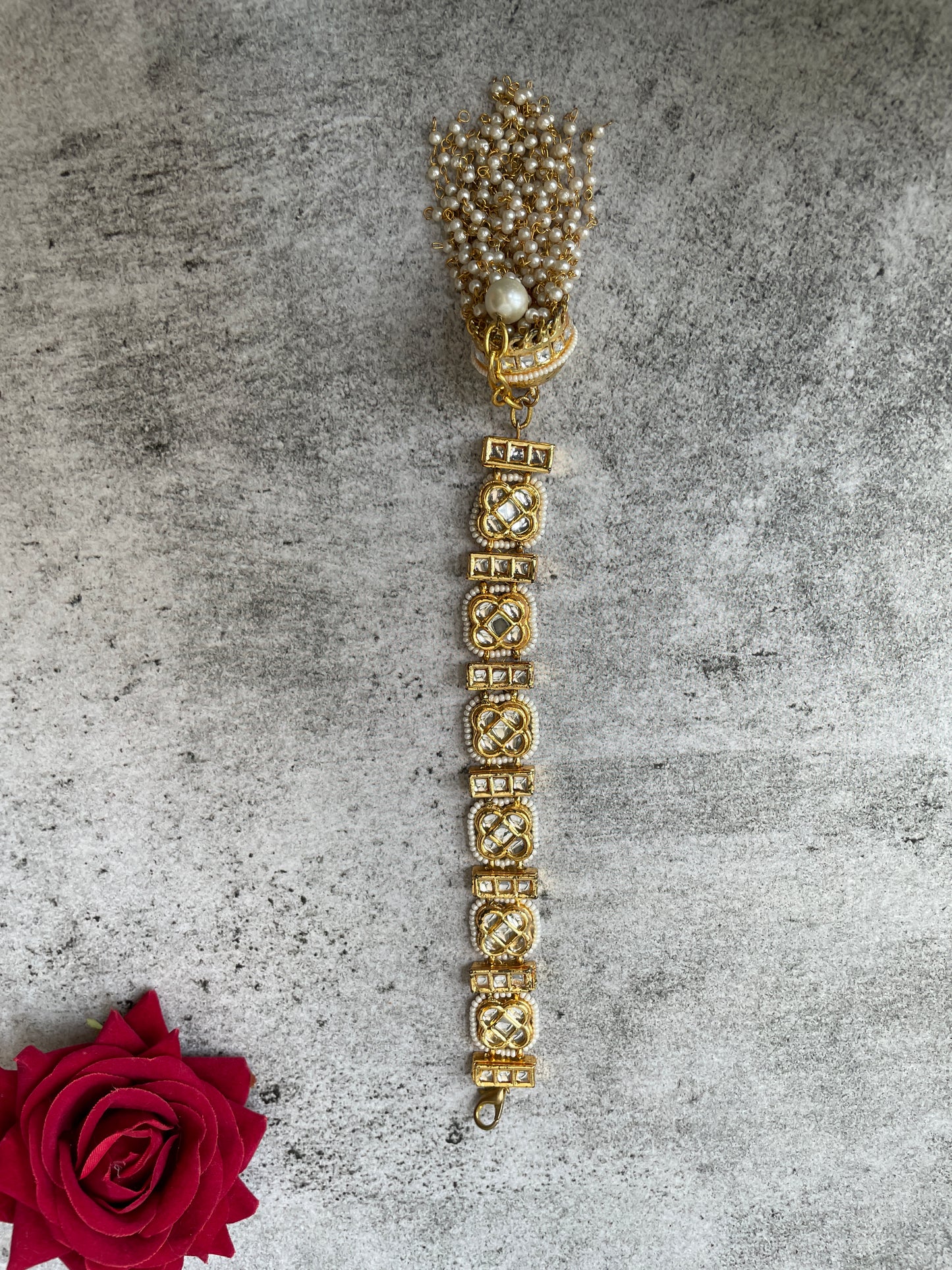 Gold Plated Pearl Tassel Openable Bracelet