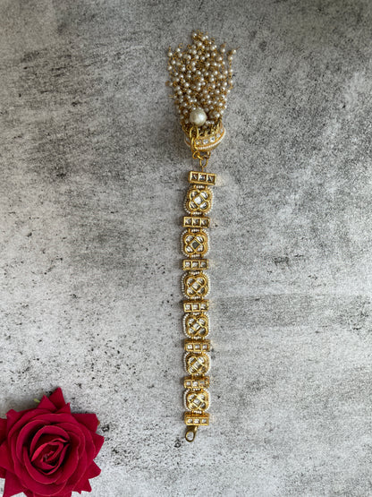 Gold Plated Pearl Tassel Openable Bracelet