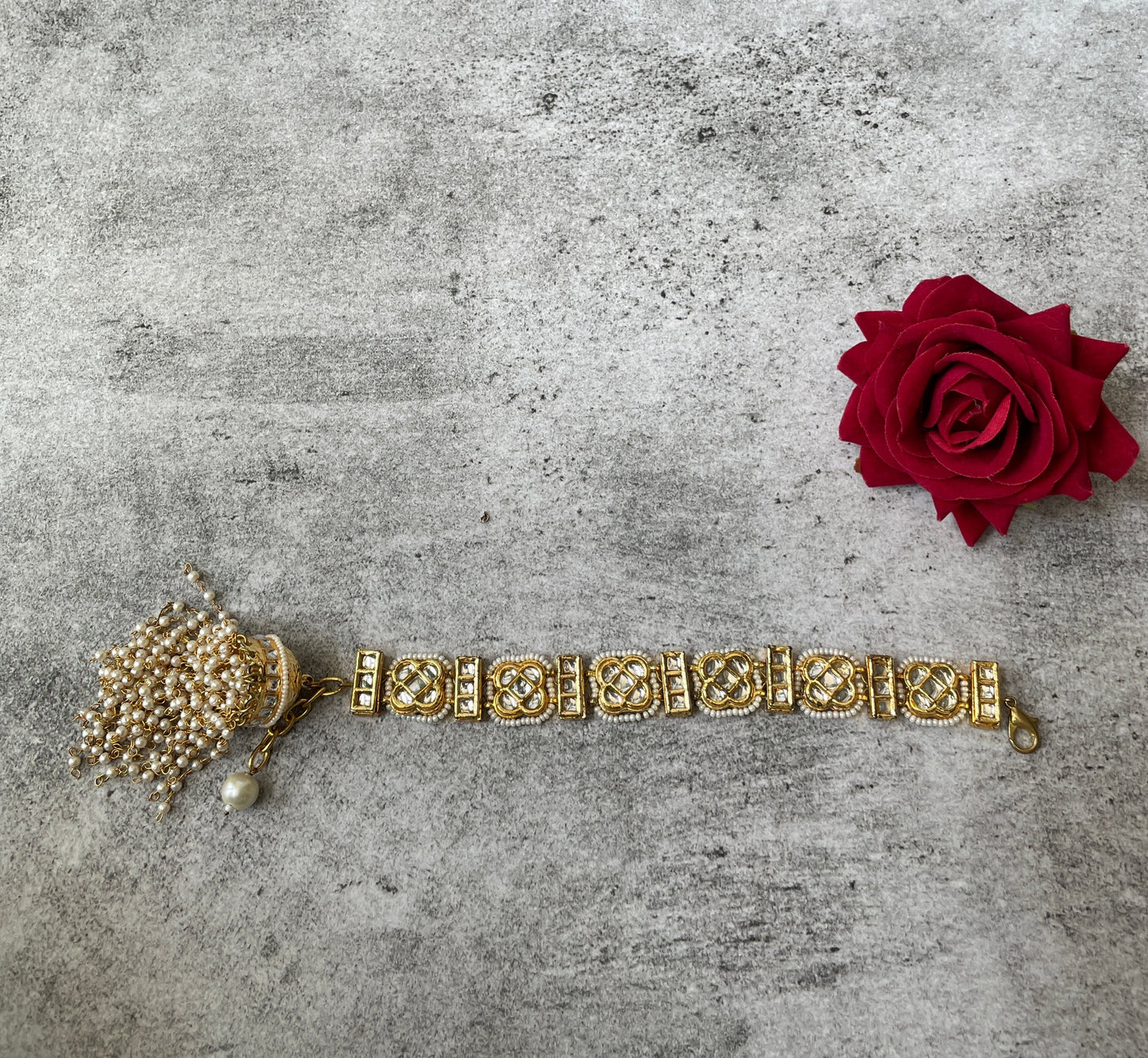Gold Plated Pearl Tassel Openable Bracelet