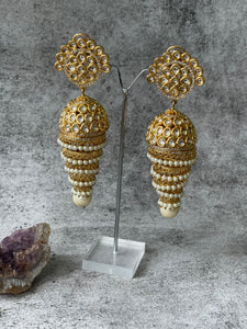 Layered Long Chandelier Pearl and Kundan JhumkasStudio6Jewels