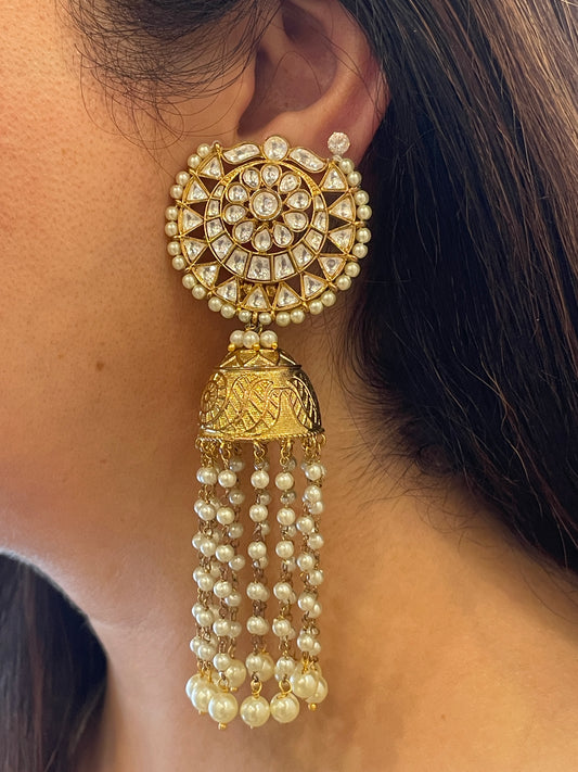 Pearl Jhumka with gold polish