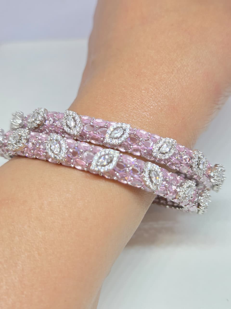 Pink Zircon Studded Bangle Set