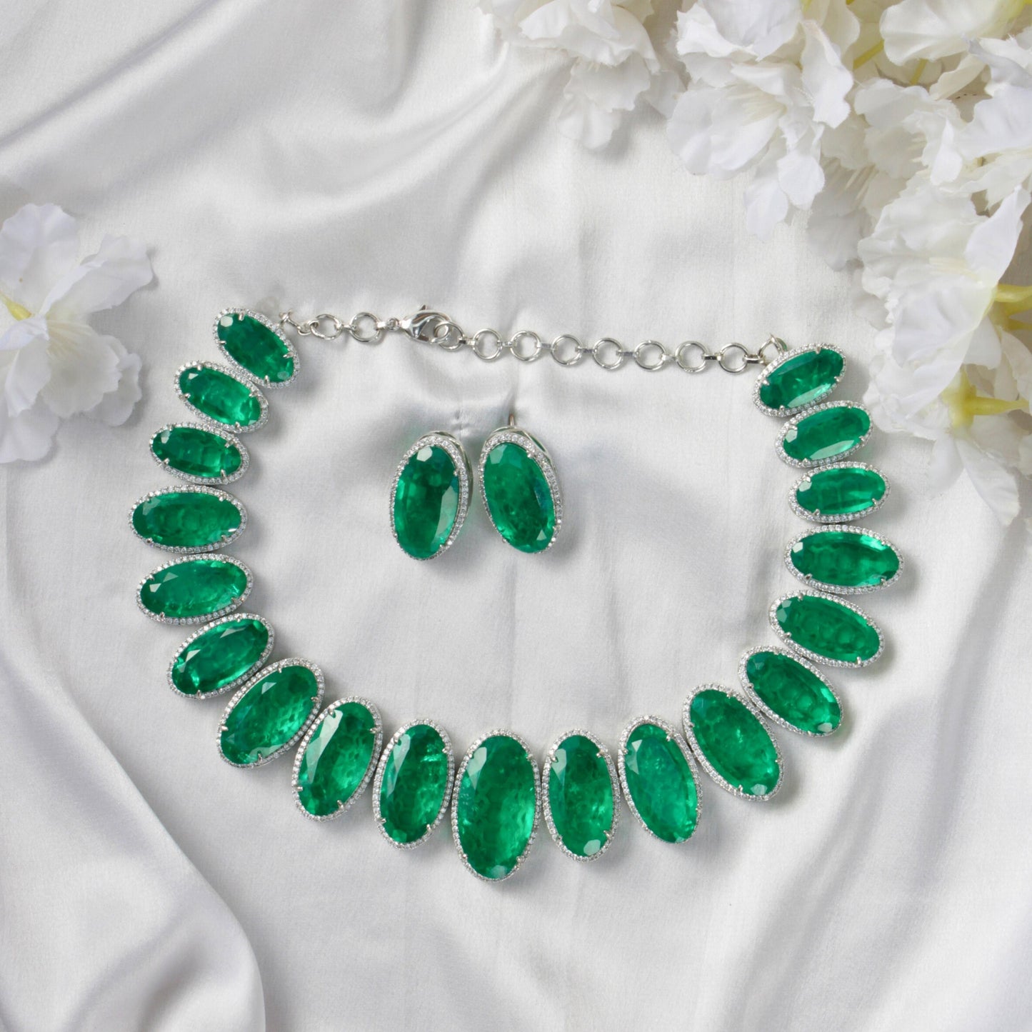 Green Graduating Doublet and Zircon Necklace SetStudio6Jewels