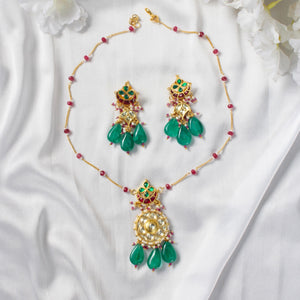 Kundan Chain Necklace Set with Stone Drops