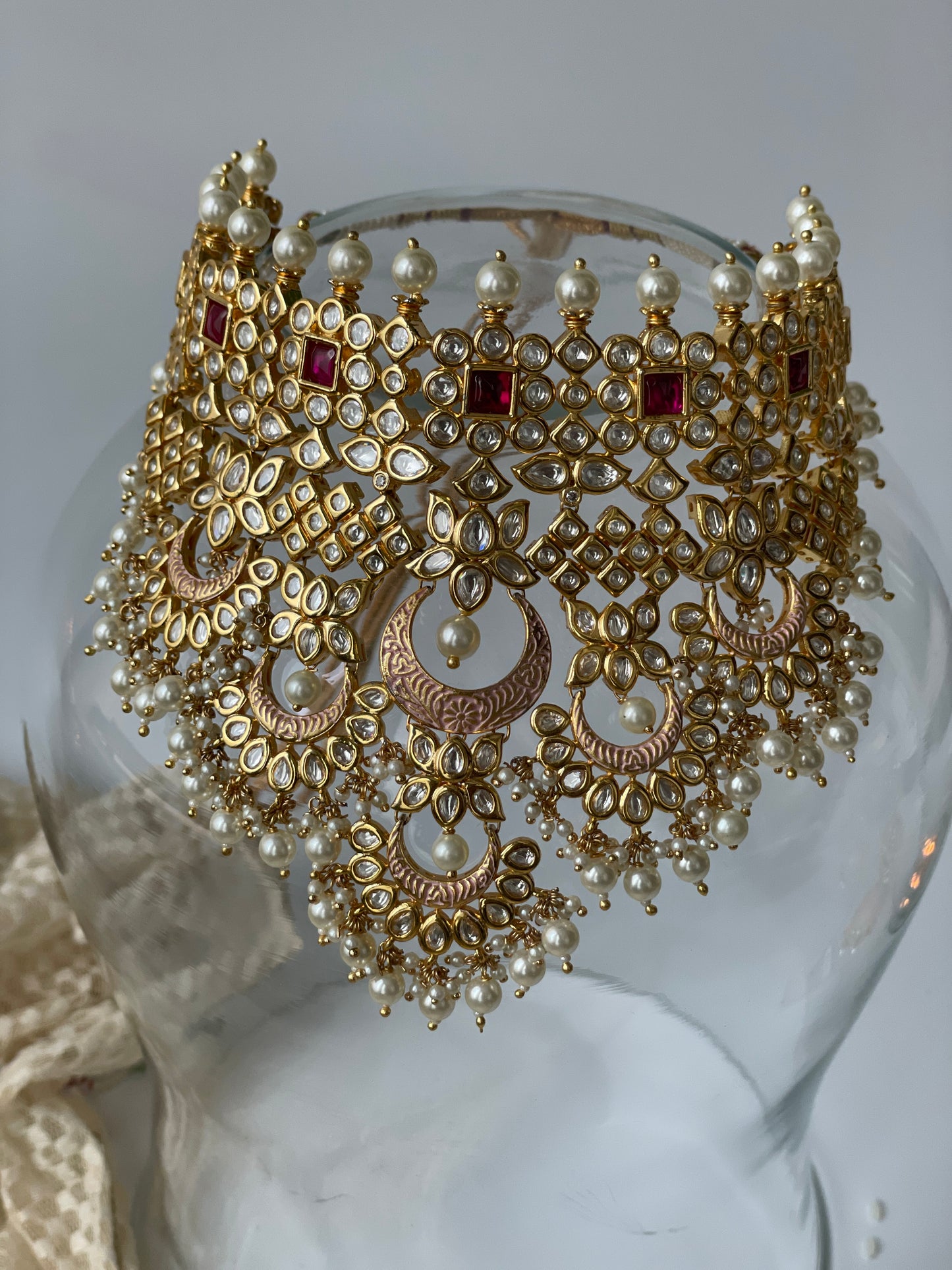 Kundan with Pearls and Enamel Layered Ethnic Choker Set