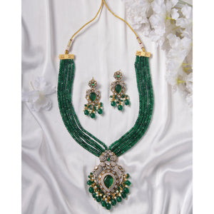 Green Beaded Antique Kundan Long Necklace Set