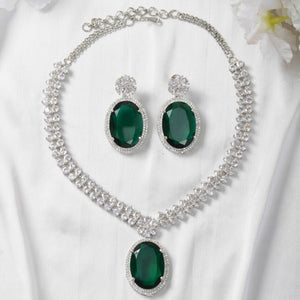Clear Green Crystal Studded Zircon Necklace SetStudio6Jewels