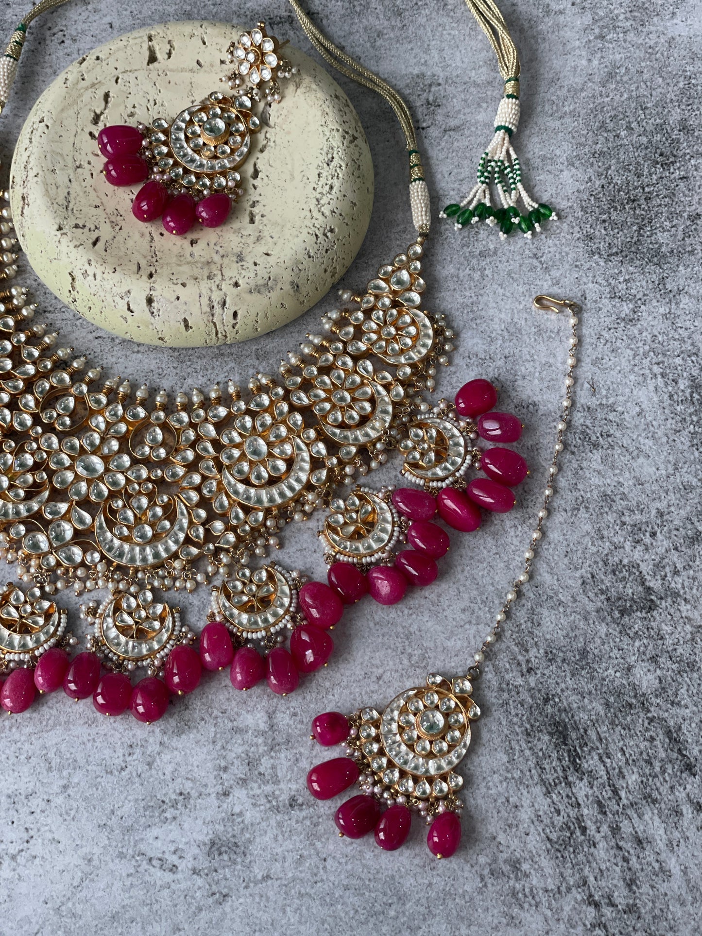 Ethnic Kundan Set with Red Beads and Maang Tikka