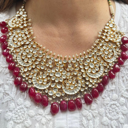 Ethnic Kundan Set with Red Beads and Maang Tikka