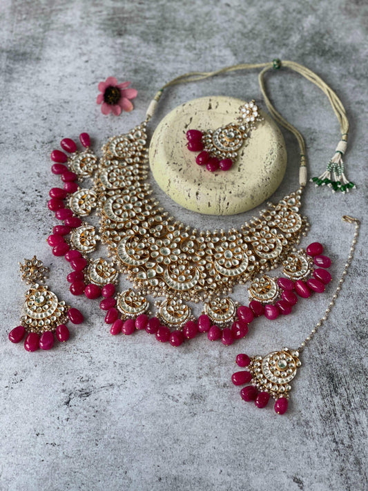 Ethnic Kundan Set with Red Beads and Maang TikkaStudio6Jewels