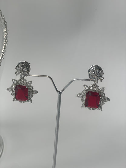 Zircon Studded Long Necklace with Earrings