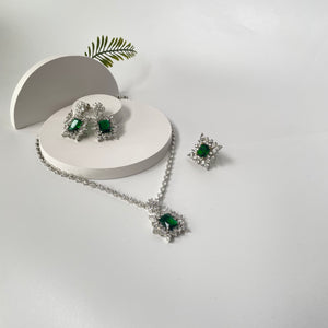 Zircon Studded Long Necklace with Earrings