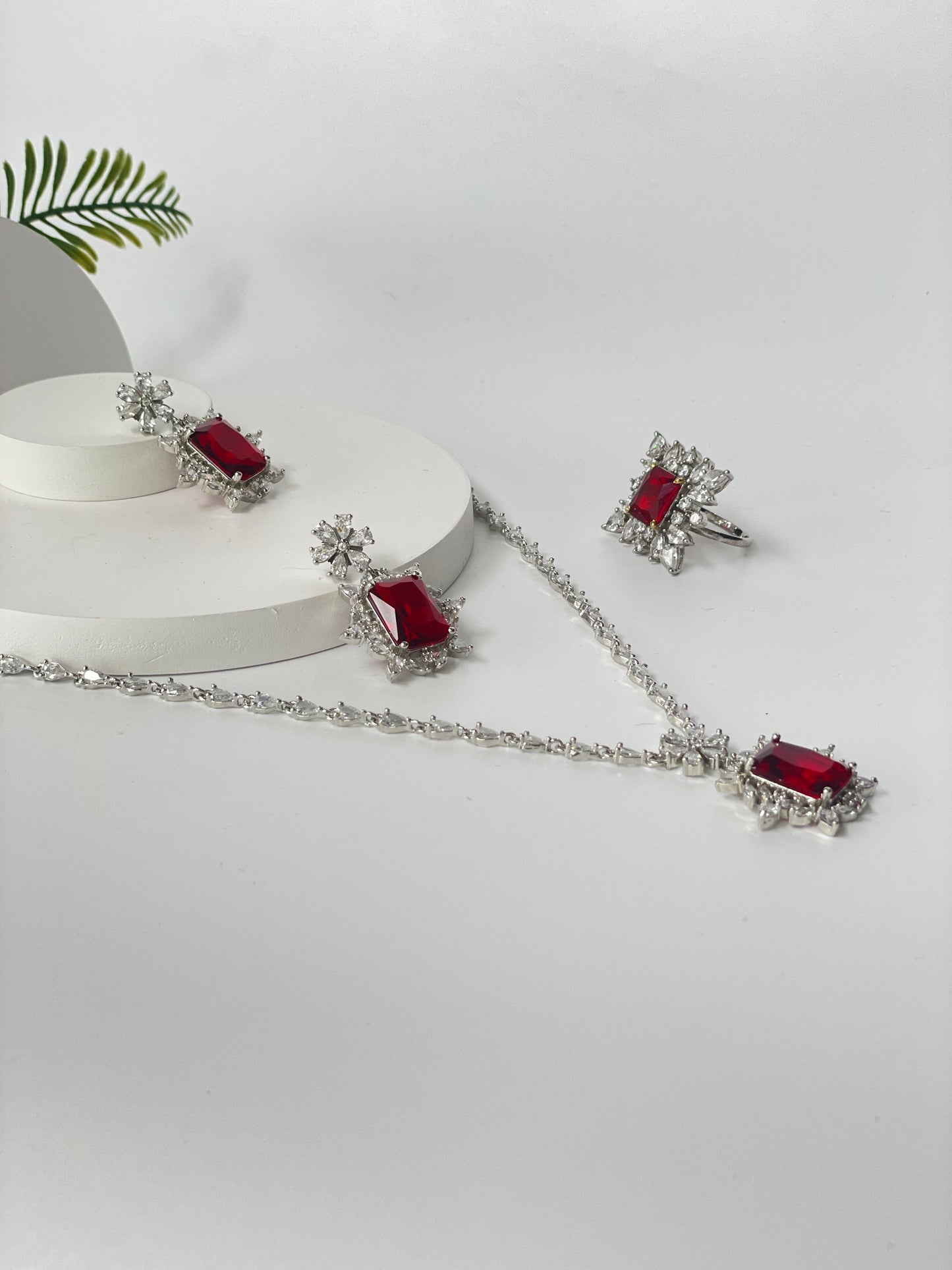 Zircon Studded Long Necklace with Earrings
