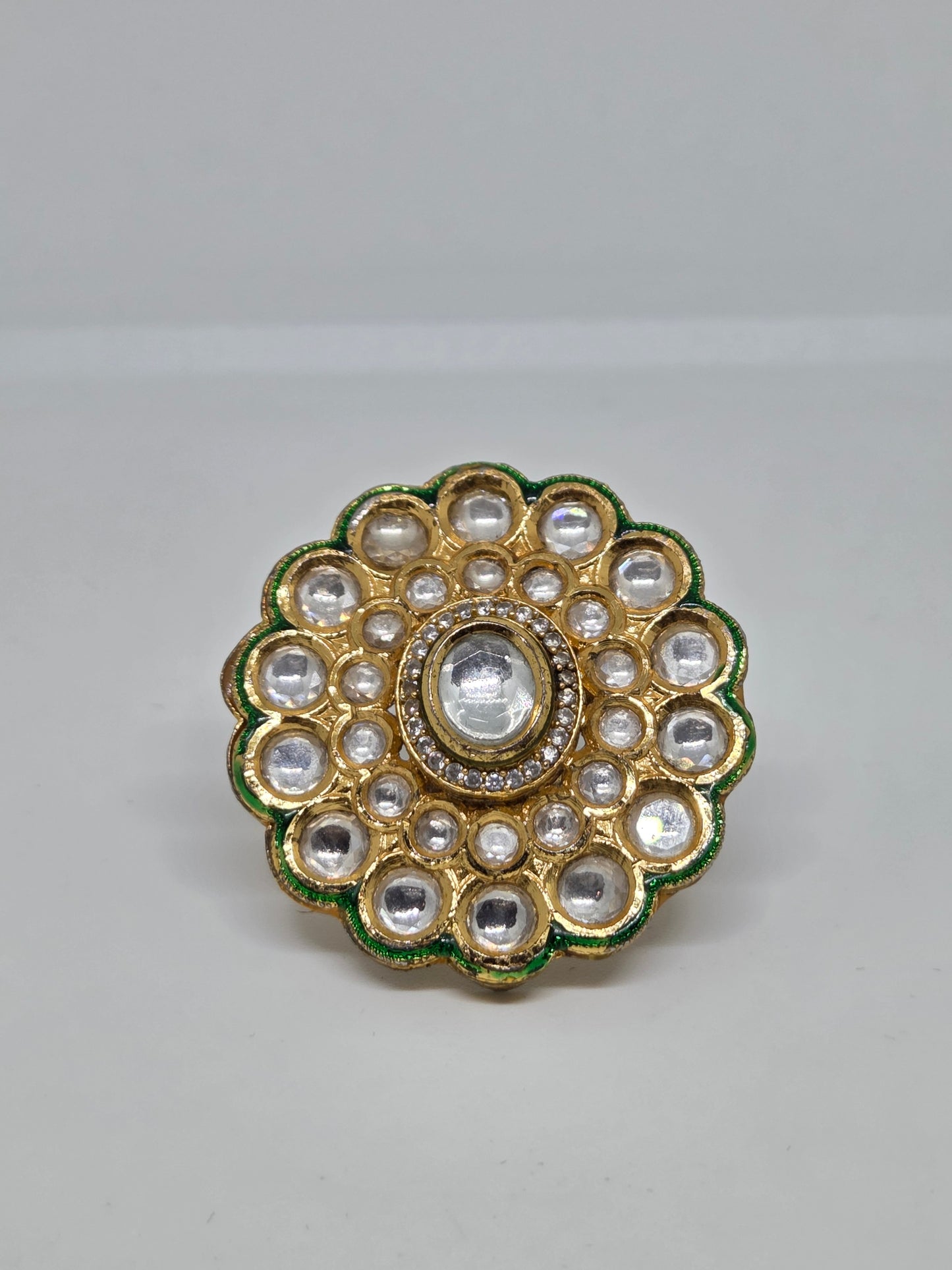 Kundan Green Enamel Ring